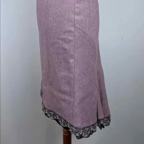 Anthropologie Elevenses Pink Wool Blend Skirt SZ 6 w/Beautiful Lace Detailed Hem - Picture 3 of 6